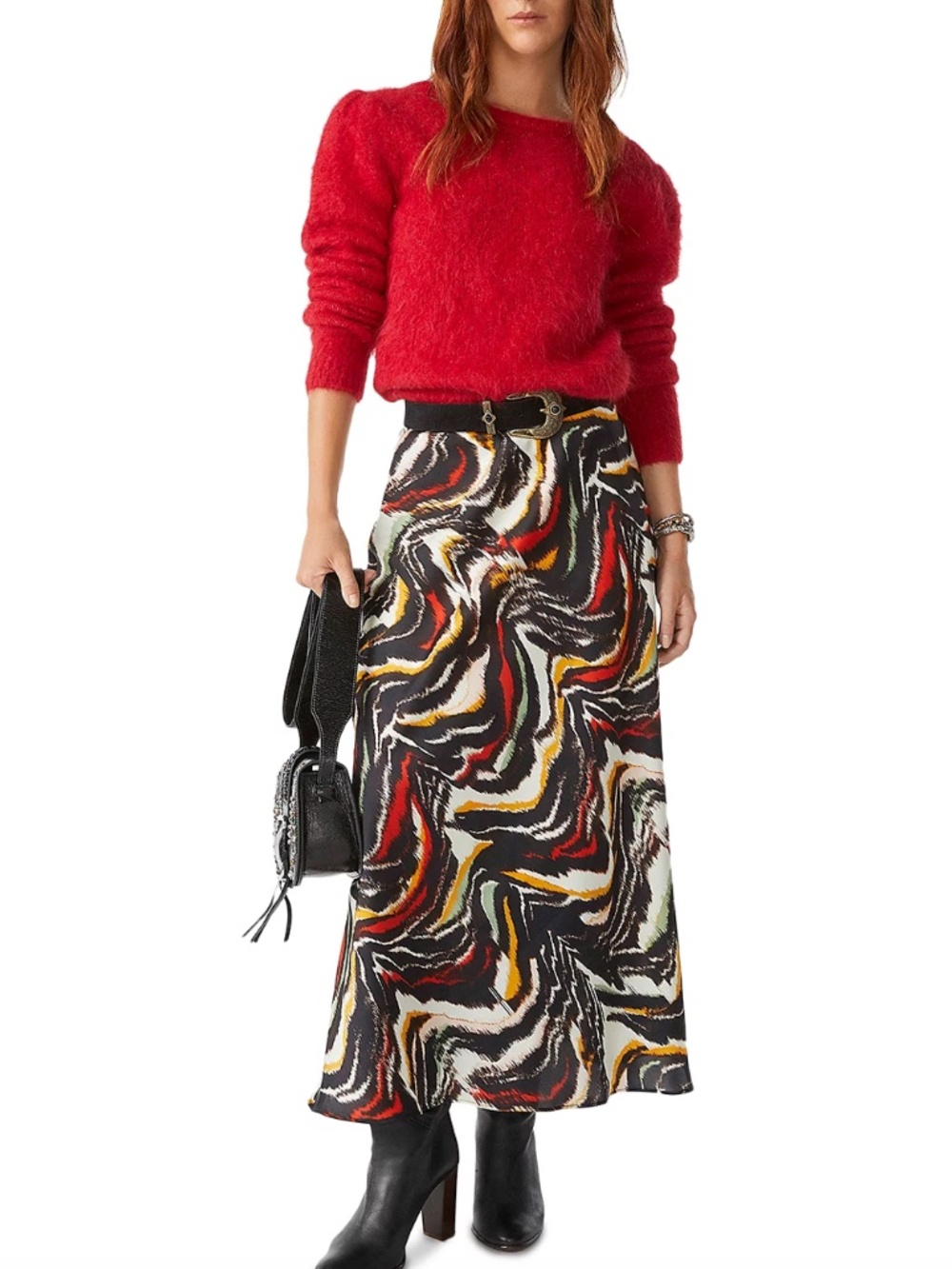 ba&sh Pom Flared Maxi Skirt Red Multi